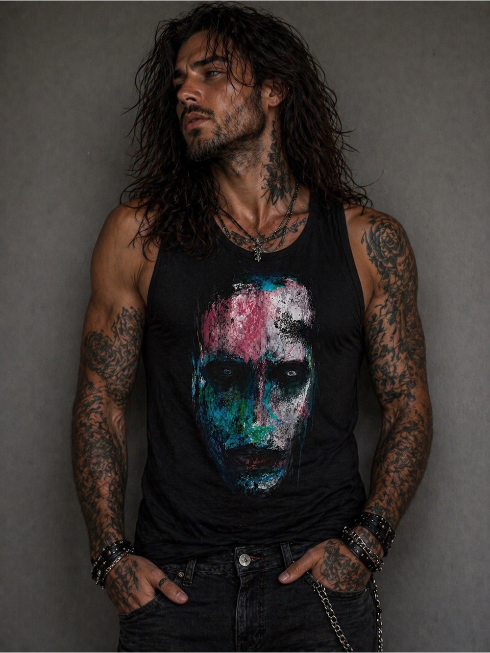 Marilyn Manson Cotton We Are Chaos Black Tank Top, Sz S up to 2XL